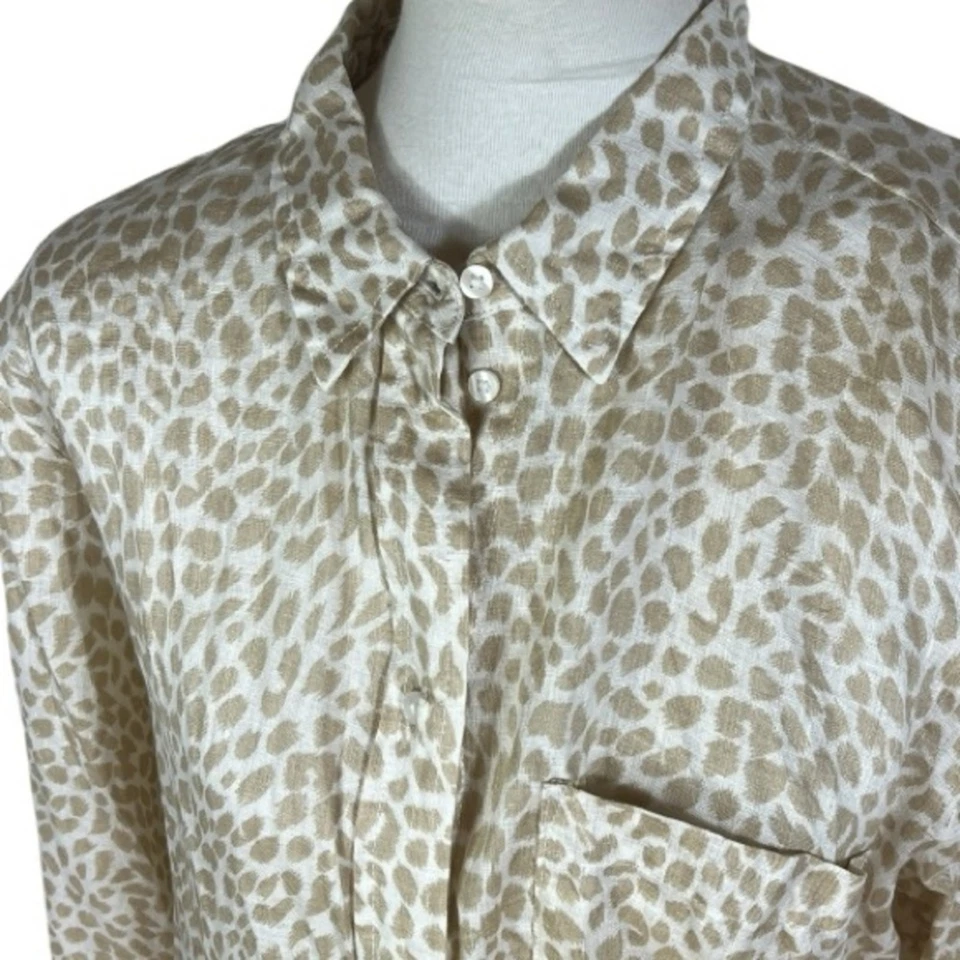 Gap 100% Linen Animal Print Boyfriend Button Down Longline / Tall Size L - Image 3 of 4