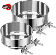 2 Pcs Small Pet Dog Food Water Bowl for Cage Stainless Steel Non-Spill Kennel Ha