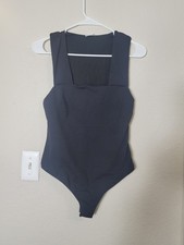 Intimately Free People S Bodysuit Blk Square Neck Thong Festival Minimalist Boho