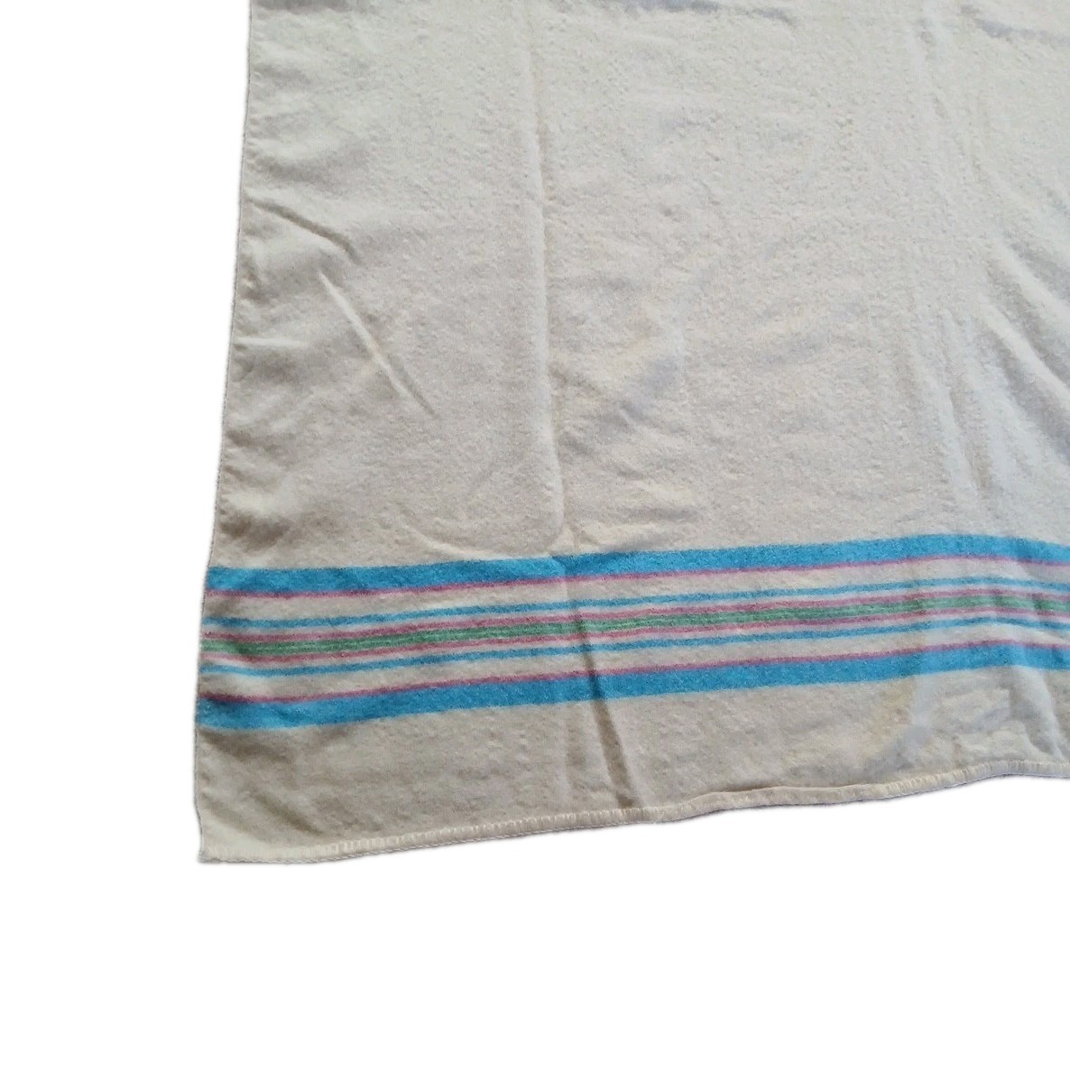 Vintage Pure Wool Hudson's Bay Blanket Rare Blue Green Pink Stripes 73"x63"