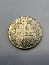 1907D 1/2 Mark German Empire Silver Coin