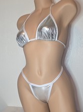 Exotic dancer stripper Size M SILVER Thong Bikini - dancewear Made In USA