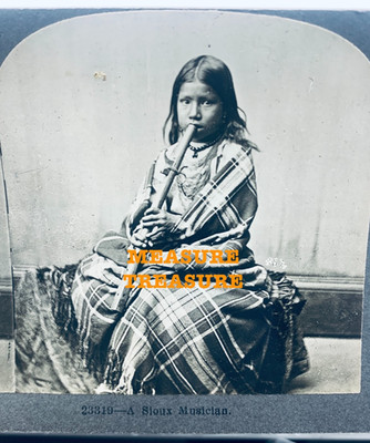 C.1922 SIOUX FLUTE MUSICIAN GIRL INDIAN NATIVE AMERICAN PHOTO STEREOVIEW F60