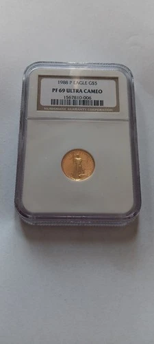 1988-P Gold Eagle $5 NGC PF69 Ultra Cameo Cert:1567810-006 Pure .9167