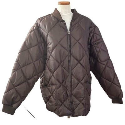 Vintage Titan Brown Quilted Nylon Bomber Jacket Men 2XL Diamond Stitch Puffer