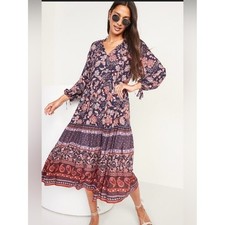 Old Navy Floral Tiered Maxi Dress Size XS Cottage Prairie Peasant Bohemian