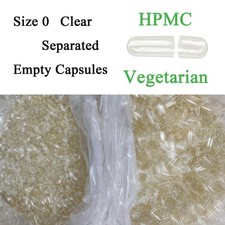 Size 0 Empty Capsules Separated 10,000 Count Clear Empty Vegan Vegetarian HPMC