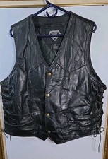 Biker Motorcycle Vest Genuine Leather Pebbled Diamond PlateLace Up Side Mens Lg