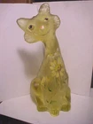 11" Fenton Yellow Art Glass Hand Ptd Daisy Flowers & Bee Alley Cat ~ D Fredrick