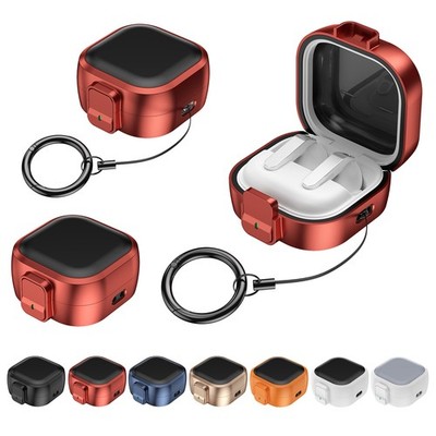 For Samsung Galaxy Buds 4 / 4 Pro Rugged PC Locking Case w/ Metal Lanyard Clip