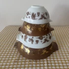 Vintage Pyrex 4 Mixing Bowl Early American Eagle Gold Brown Nesting Federal Styl