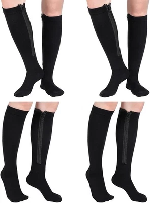 Tarpop 4 Pair Zipper Compression Socks Closed Toe 20-30 Mmhg Large, Black - Image 1 of 4