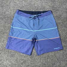 Patagonia Board Shorts Mens 32 Blue Stripe Swim Trunks Stretch Quick Dry Surf