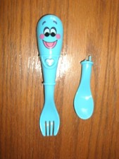 Wee Talk Mr. Yummy Toddler Electronic Talking Feeding Fork  Spoon Set blue 5.5"
