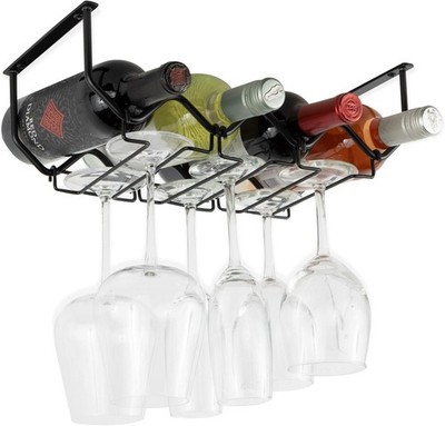 Piccola Under Cabinet Wine Rack & Glasses Holder Kitchen Organization with 4