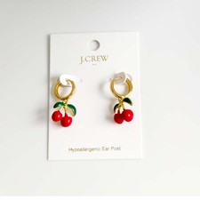 New Jcrew Enamel Cherry Drop Hoop Earrings Women Party Vacation Jewelry Gift