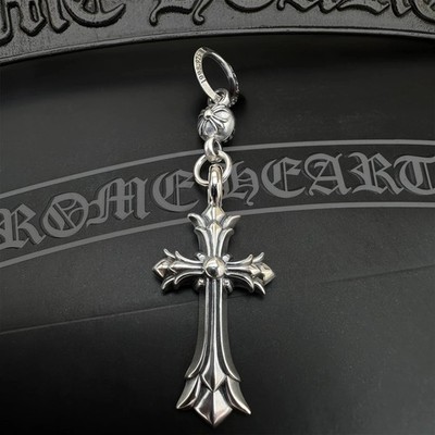 Authentic CHROME HEARTS Small Double Cross And Ball Pendant + Pouch Gift Bag