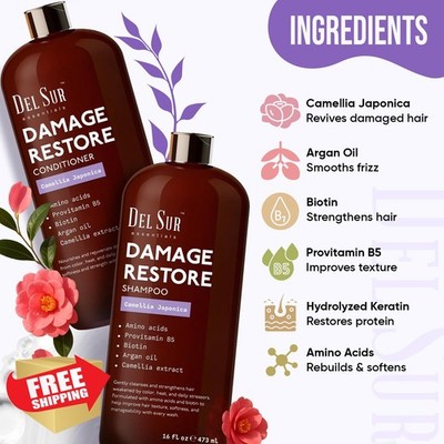 DEL SUR Shampoo Conditioner Set Camellia Japonica Argan Oil 16oz