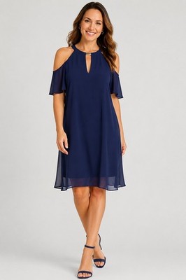 blue vince camuto dress NWT Cold Shoulder Midi Royal Size 4 Polished and work ready Vince Camuto Plus Size Puff-Sleeve