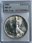 1992 $1 American Silver Eagle 1oz .999 Fine Silver Coin in Accugrade Holder