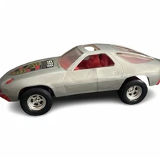Vintage Strombecker Silver Porsche 928 10.5” Plastic Tootsie Toy Trac Master Car