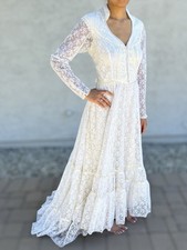 Vintage 70s Gunne Sax Romantic Renaissance Bridal Maxi Ivory Lace Dress Size 3