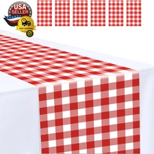 6 Pcs Red and White Checkered Table Runner Plastic 14 X 108 Disposable Gingham T