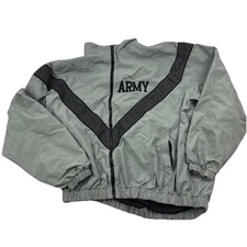 Army PT Jacket Mens Large Regular Skilcraft Gray Reflective Windbreaker USA