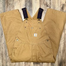 Carhartt Boys Youth Canvas Insulated Bibs Overalls Double Knee Side Zip Size 10