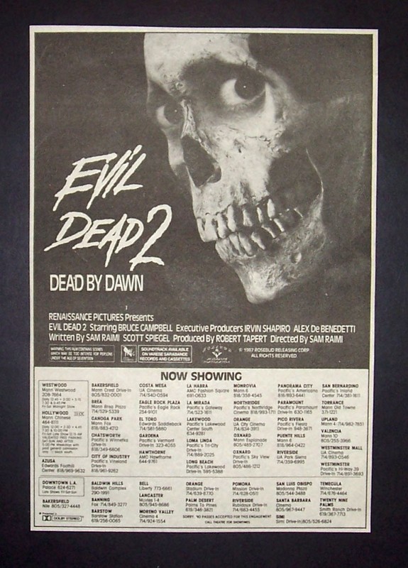 Evil Dead Dead By Dawn Sam Raimi Opening 1987 Small Poster Type Horror Movie Ad