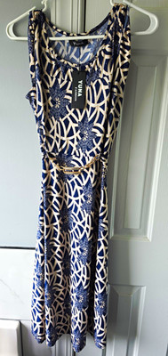 Yuna Women's Blue/White Floral Midi Dress Sleeveless Size: S/M
