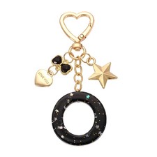 Cute Initial Letter Keychain, Letter-O Keychains for Women Girls Bling Black