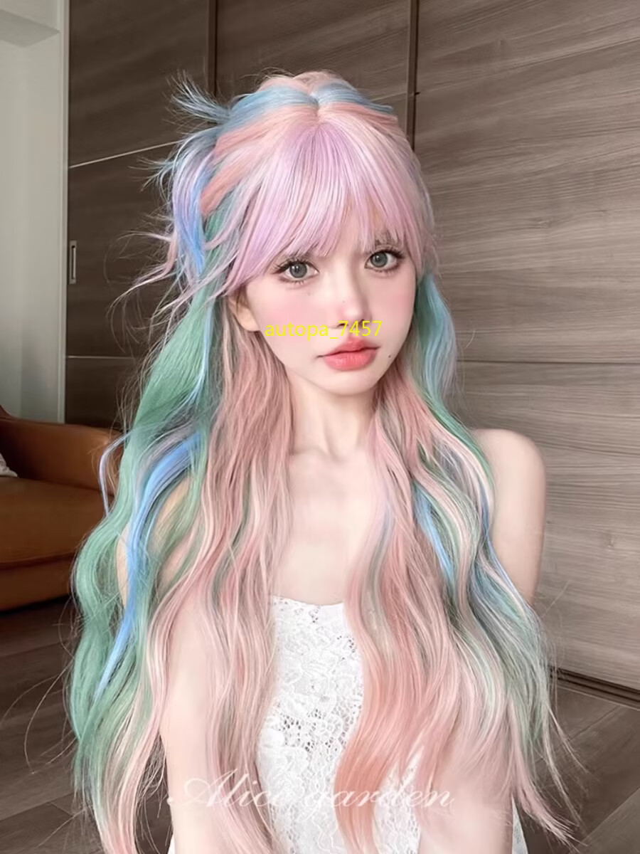 Sweet Gradient Wig Hairpiece Multicolored Girls Daily Wig  display picture 3