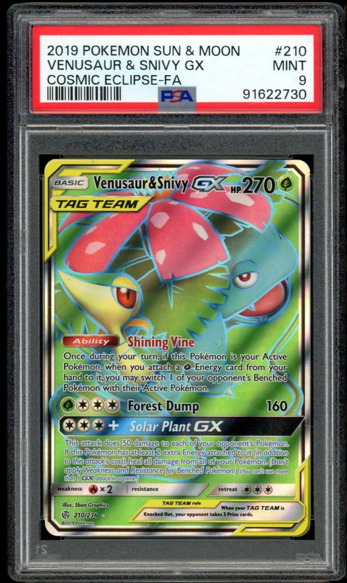 2019 Pokemon Cosmic Eclipse #210 Venusaur & Snivy GX Full Art PSA