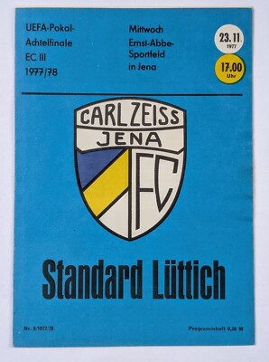 Genuine Programme FC Carl Zeiss Jena standard Liège EC 77/78 Club de Liège GDR