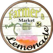 Farmers Market Lemonade Round Circular Metal Sign 12" Home Garage Wall Decor
