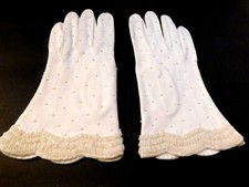 DESIGNER LADIES WHITE COTTON BEADED DRESS GLOVES SIZE 6.5