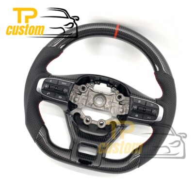Real Carbon Fiber Black Leather Steering Wheel For Kia K5 GT GT-Line 2021-2024