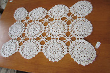 Off White 12 Crochet Circle Rectangular Table Dresser Doily 14  X 9.5  Vintage