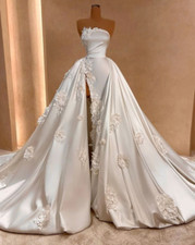 Princess Wedding Dress Sleeveless Bateau Appliques Sequins Satin Ruffles A Line