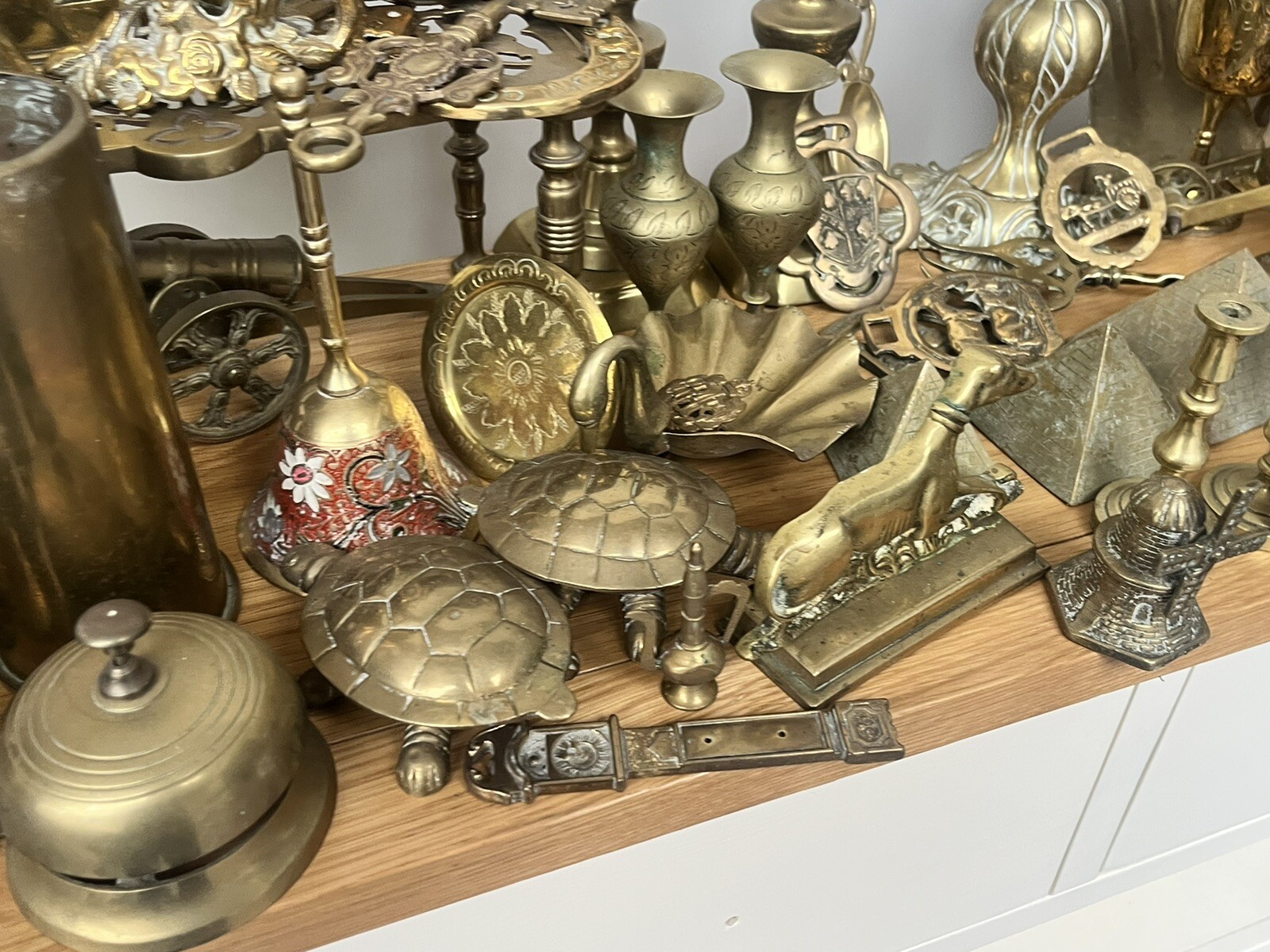 Job Lot Bundle of Antique Vintage Brass Items Candlesticks Ornaments