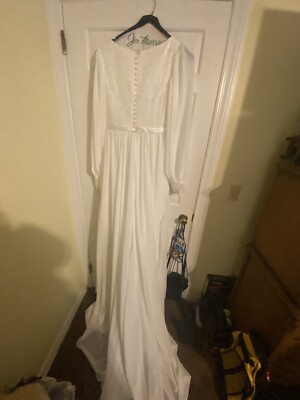 White wedding dresses size 12. Long sleeves. Boat Neck With Lace Details |  eBay