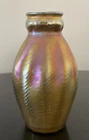 Tiffany Studios LCT Favrile Glass Iridescent Ribbed Fern Vase 5.5” Tall