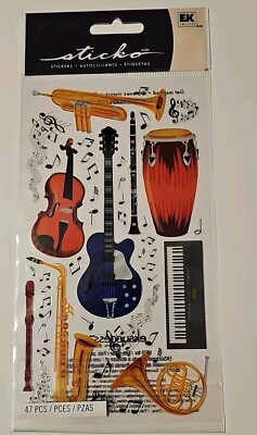 Stickado Musical Instruments Sticko Instruments Stickers 47 Pc Guitar Violin Drum Keyboard Sax Flute ...