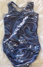 DANSKIN Girls LEOTARD Gymnastics Dance M 8-10 Magical BLUE Glitter SHIMMER SWIRL