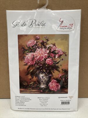 Embroidery Cross Stitch Kit Vase Of Peonies 34x41cm Luca-S 49 Colors NIP