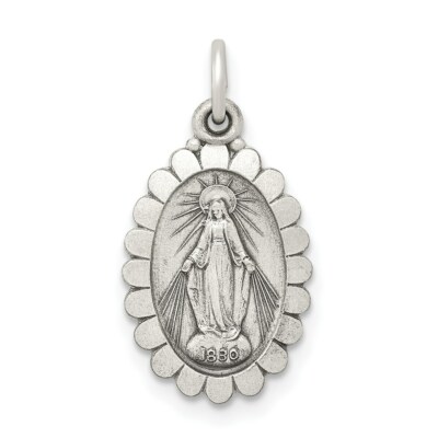 Sterling Silver Antiqued Miraculous Mary Oval Medal Charm Pendant 0.79 ...