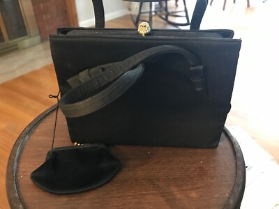 Vintage After 5 Evening Bag Black Satin Mid Century Eames Era Bag Purse Coin 