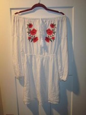 LA Hearts Boho OFF THE SHOULDER White Floral detail Long Sleeve Dress XS NEW $50