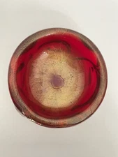 Mid Century Modern Gold Flecks Red Glass Bowl Hand Blown Italy MCM